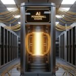 거대한 데이터 센터 내부에서 황금빛 라인이 흐르는 메인 서버 유닛이 보이고, 전면에 3세대 파워볼 엔진 코어가 가동 중인 모습